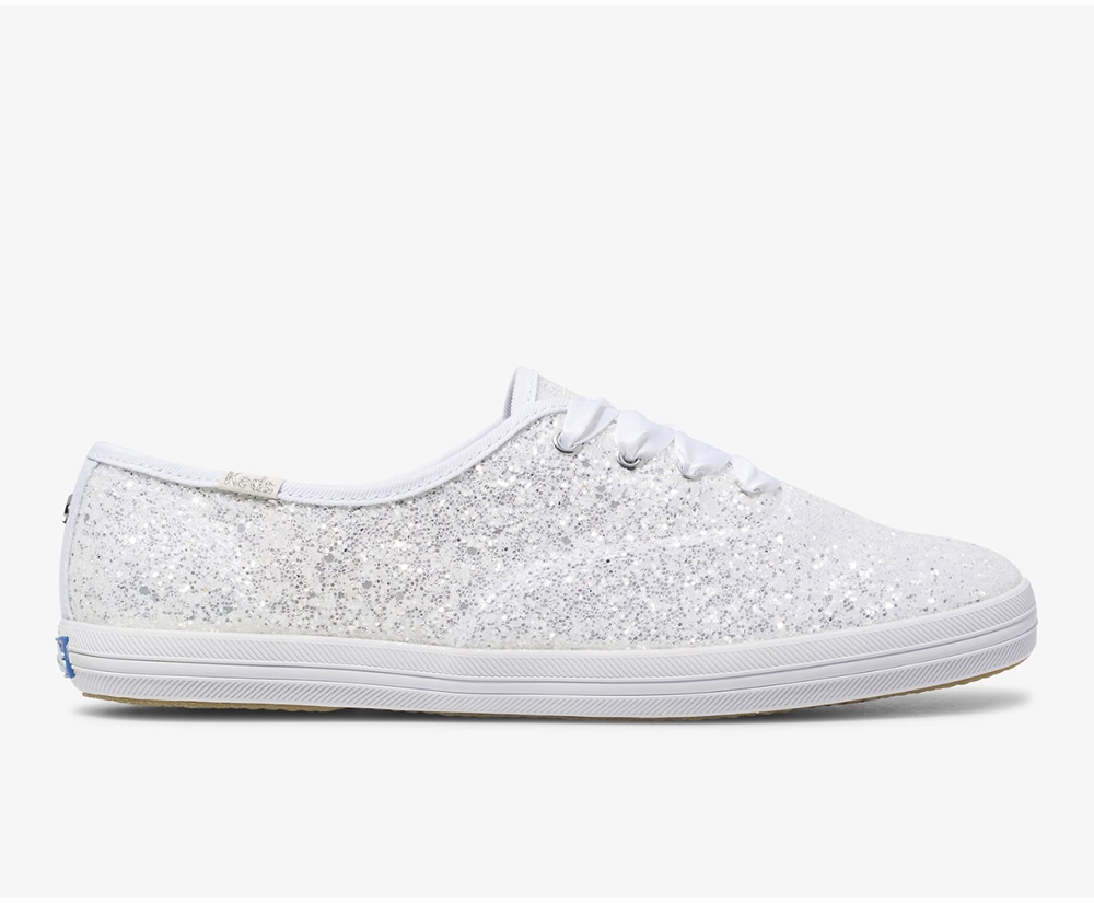 Basket Keds Femme Blanche - Kate Spade New York Champion Glitter - 567-NIBUKL